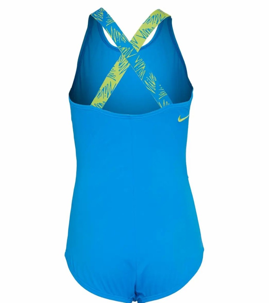 * Nike Girls' Script Logo Crossback One Piece Swimsuit (Big Kid) | Girls'