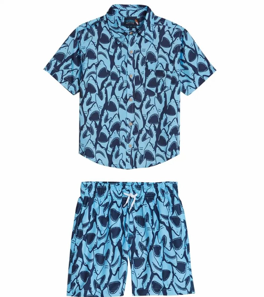 * Trunks Surf & Swim Co. Boys' Shark Camp Shirt & Swim Trunks Set (Big Kid) | Boys'