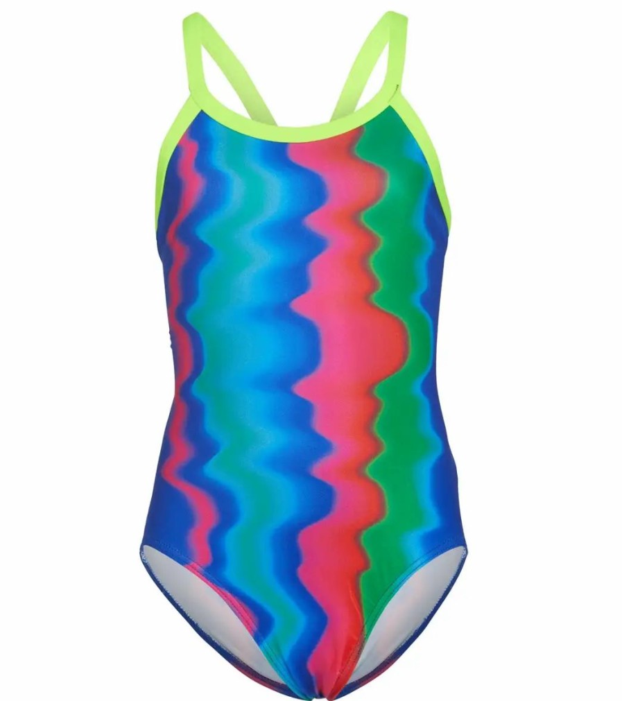 * Finz Girls' Retro Wave Tri Back One Piece Swimsuit (Big Kid) | Girls'