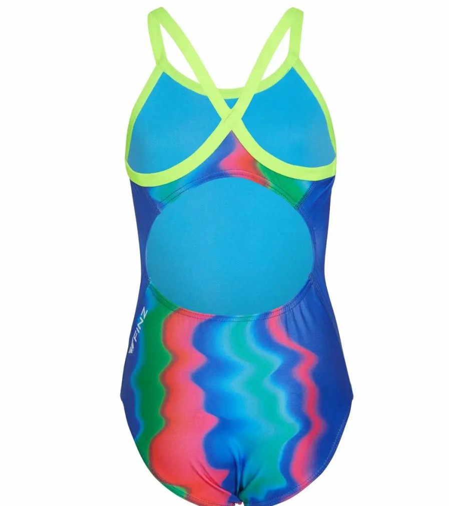 * Finz Girls' Retro Wave Tri Back One Piece Swimsuit (Big Kid) | Girls'