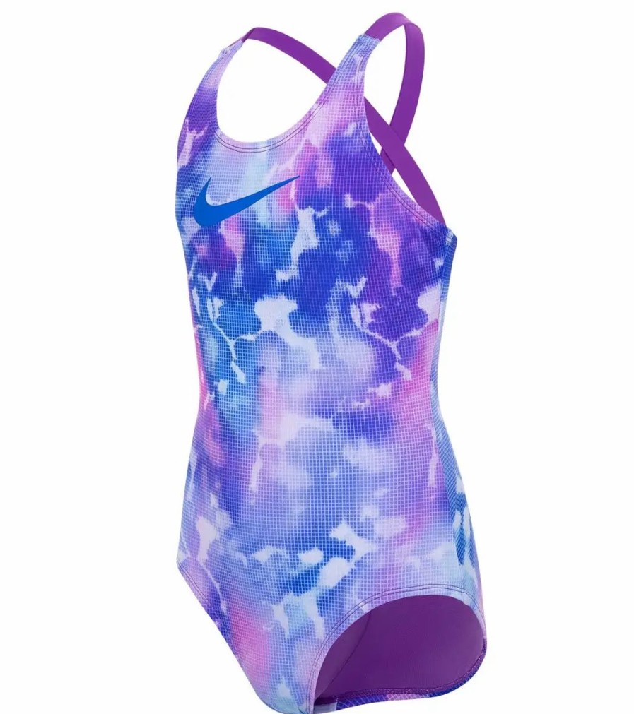 * Nike Girls' Rainbow Cloud Dye Crossback One Piece Swimsuit (Big Kid) | Girls'