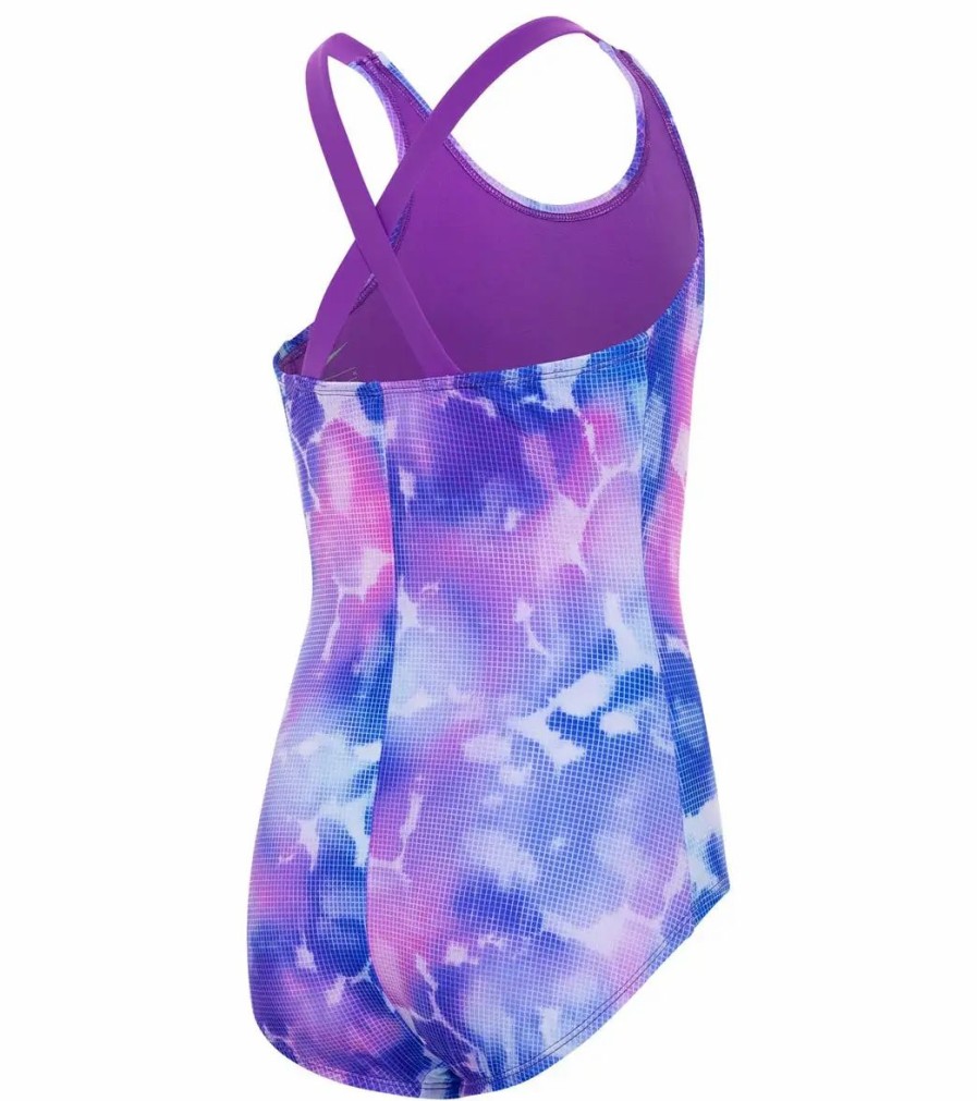 * Nike Girls' Rainbow Cloud Dye Crossback One Piece Swimsuit (Big Kid) | Girls'