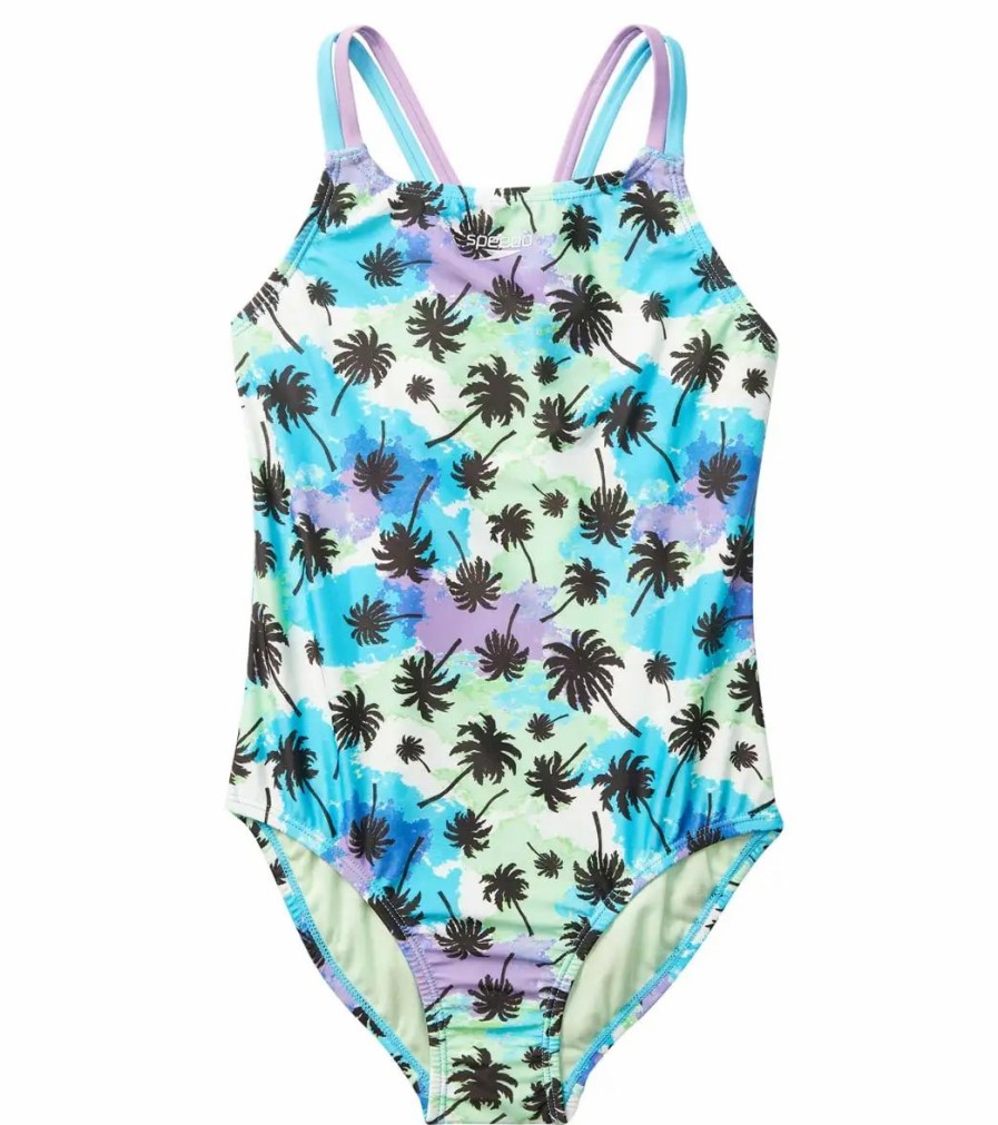 * Speedo Girls' Print Strappy One Piece Swimsuit (Big Kid) | Girls'