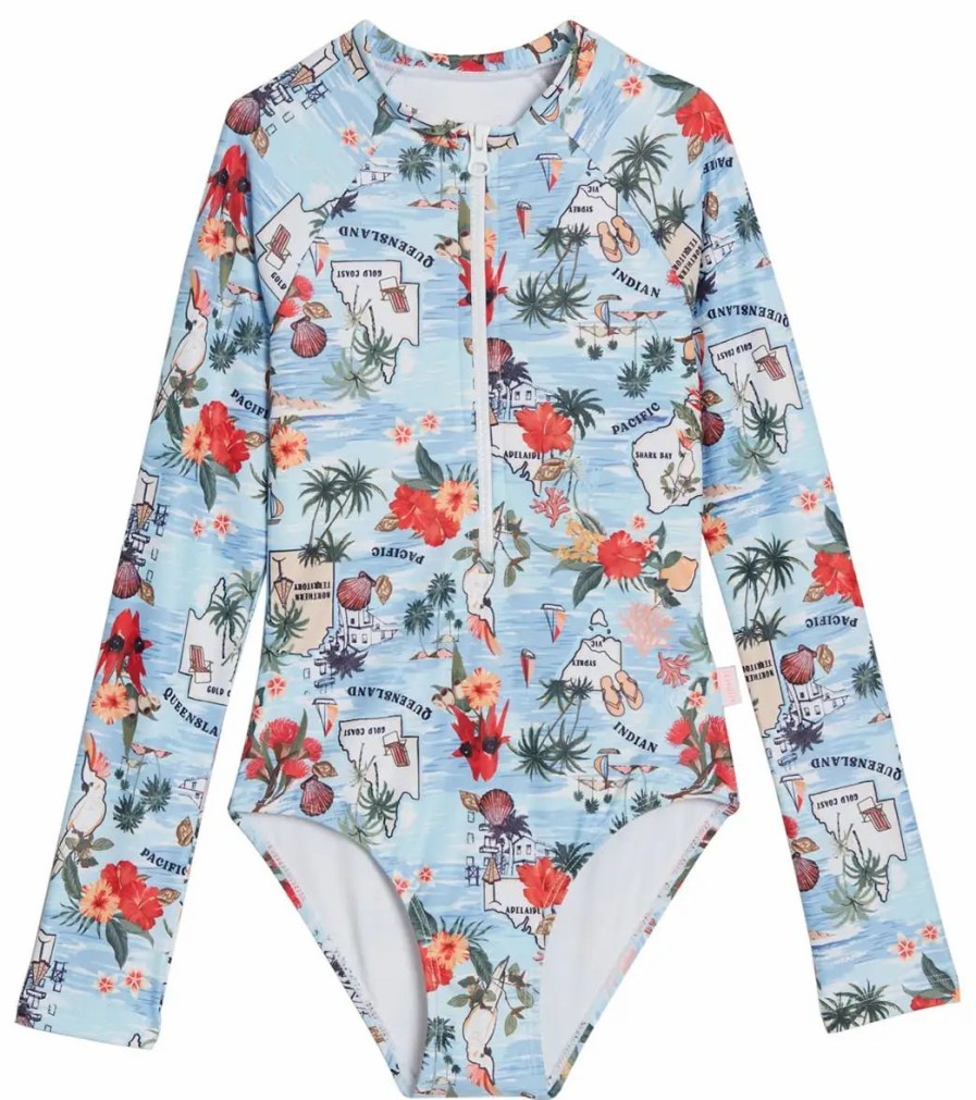 * Seafolly Girls' Long Sleeve One Piece Swimsuit (Big Kid) | Girls'