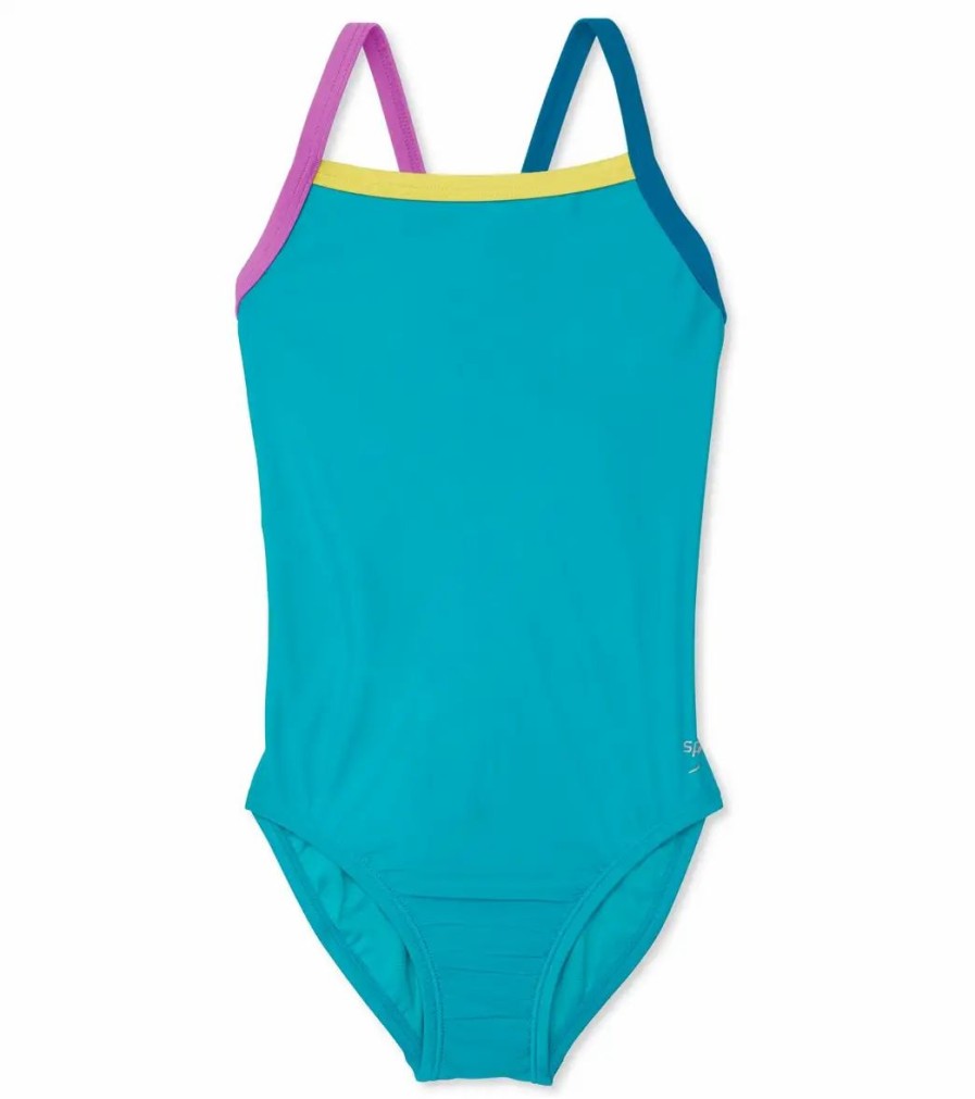 * Speedo Girls' Solid Propel Back One Piece Swimsuit (Big Kid) | Girls'