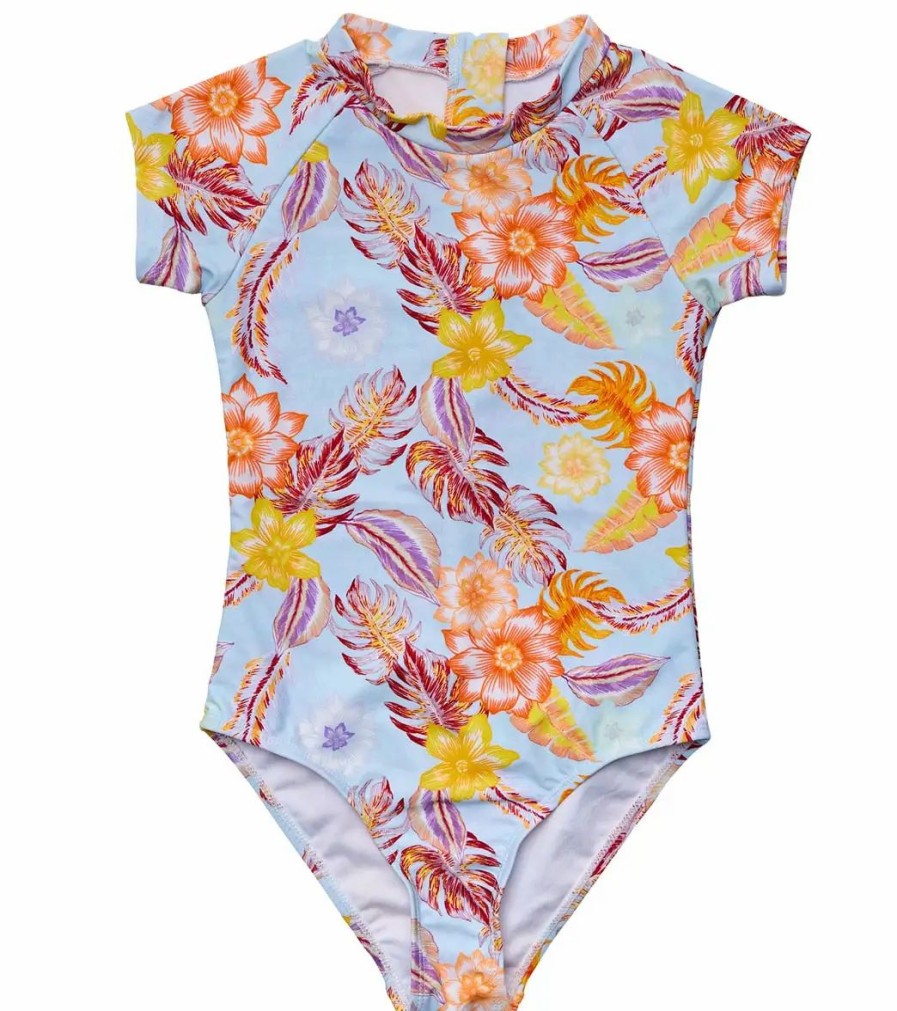 * Snapper Rock Girls' Boho Tropical Short Sleeve One Piece Swimsuit (Big Kid) | Girls'