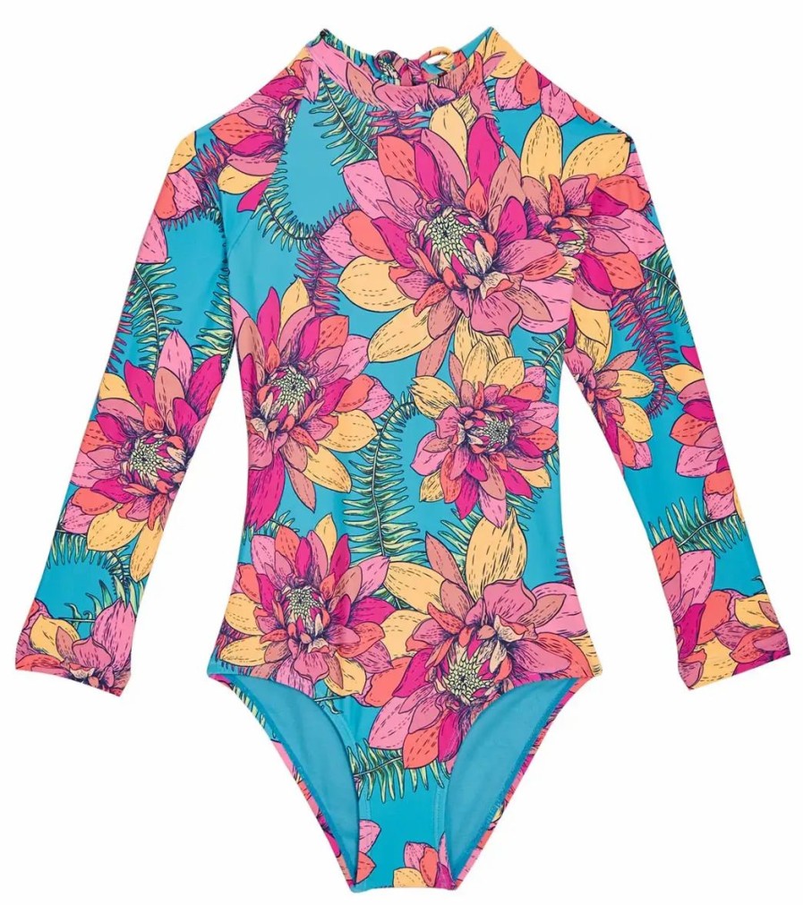 * Beach Lingo Girls' Go-Go-Lotus Long Sleeve One Piece Swimsuit (Big Kid) | Girls'