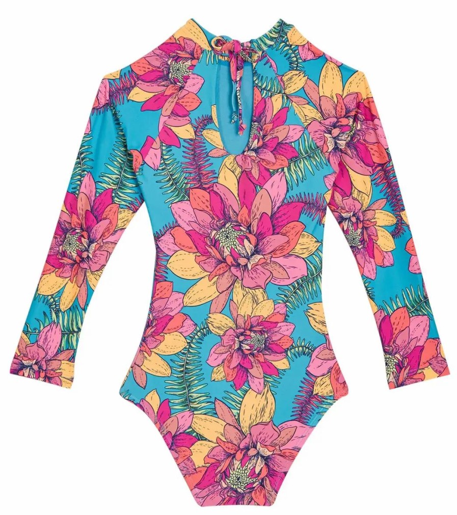 * Beach Lingo Girls' Go-Go-Lotus Long Sleeve One Piece Swimsuit (Big Kid) | Girls'