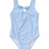 * Snapper Rock Girls' Powder Sustainable Stripe Bow Swimsuit (Baby, Toddler) | Girls'