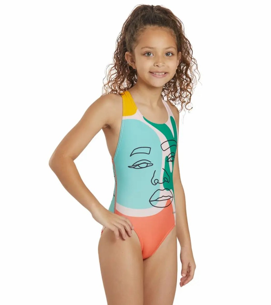 * Sporti X Alilscribble Limited Edition Summer Heat Wide Strap Cross Back One Piece Swimsuit Youth (22-28) | Girls'