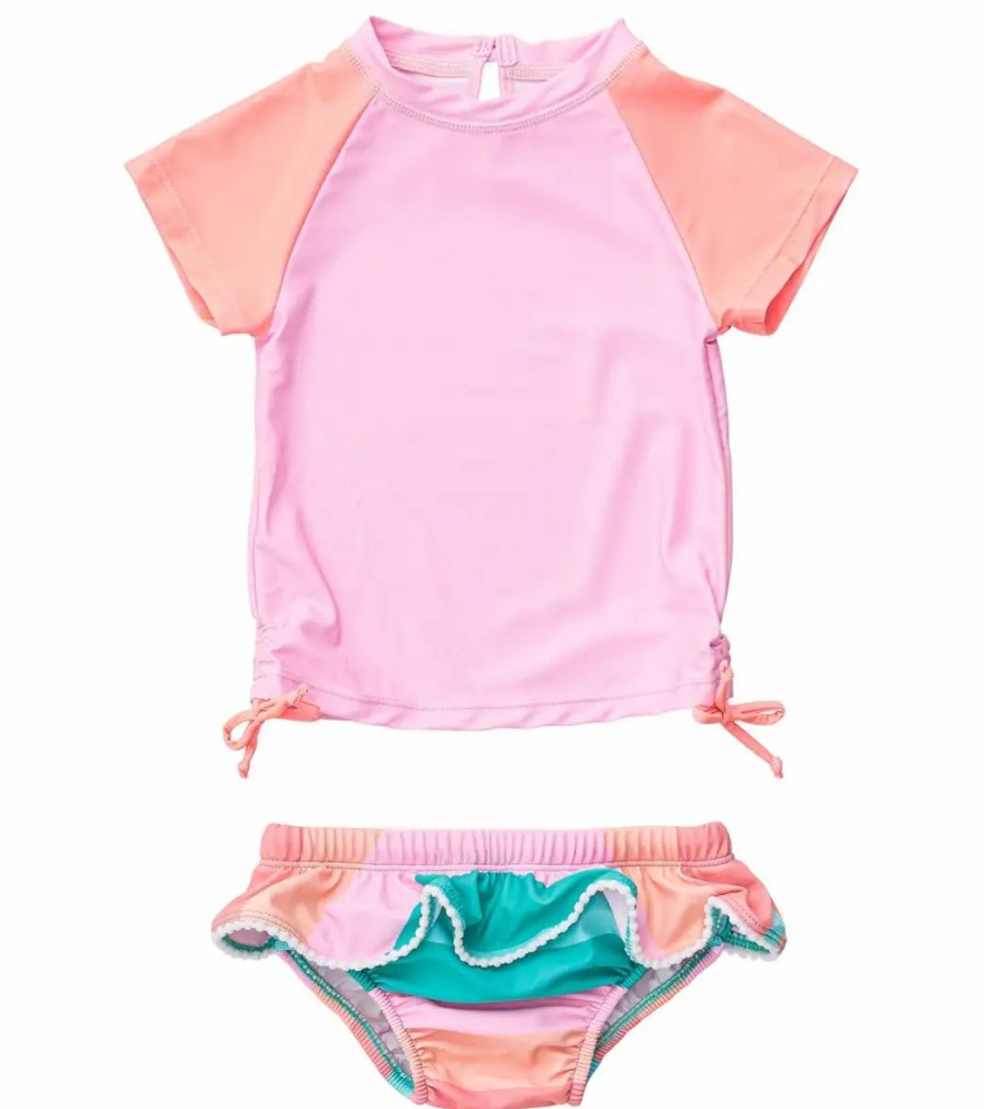 * Snapper Rock Girls' Sunset Stripe Ss Ruffle Set (Baby, Toddler, Little Kid) | Girls'